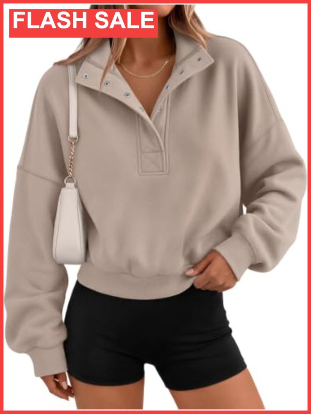 Women's Cropped Sweatshirt Snap Button Fall Pullover